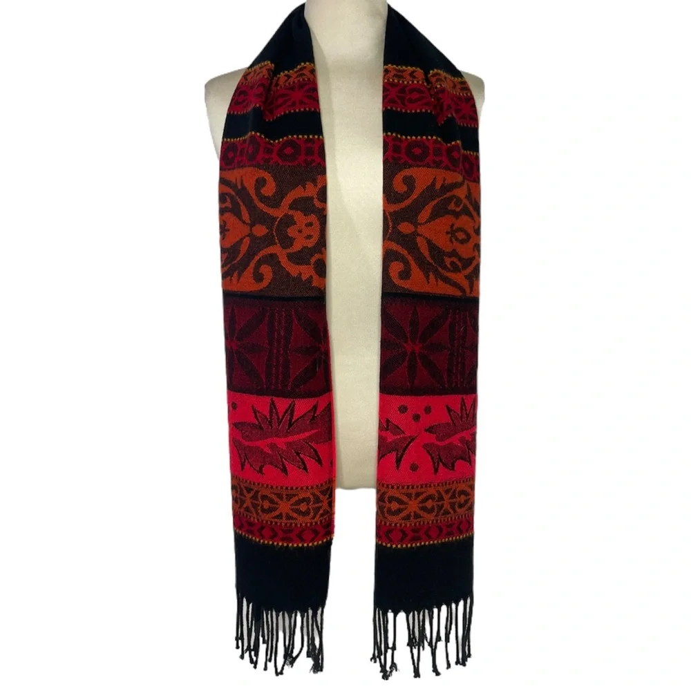 Vintage Scarf French Luxury Knit Winter Statement Pattern Print Made in France